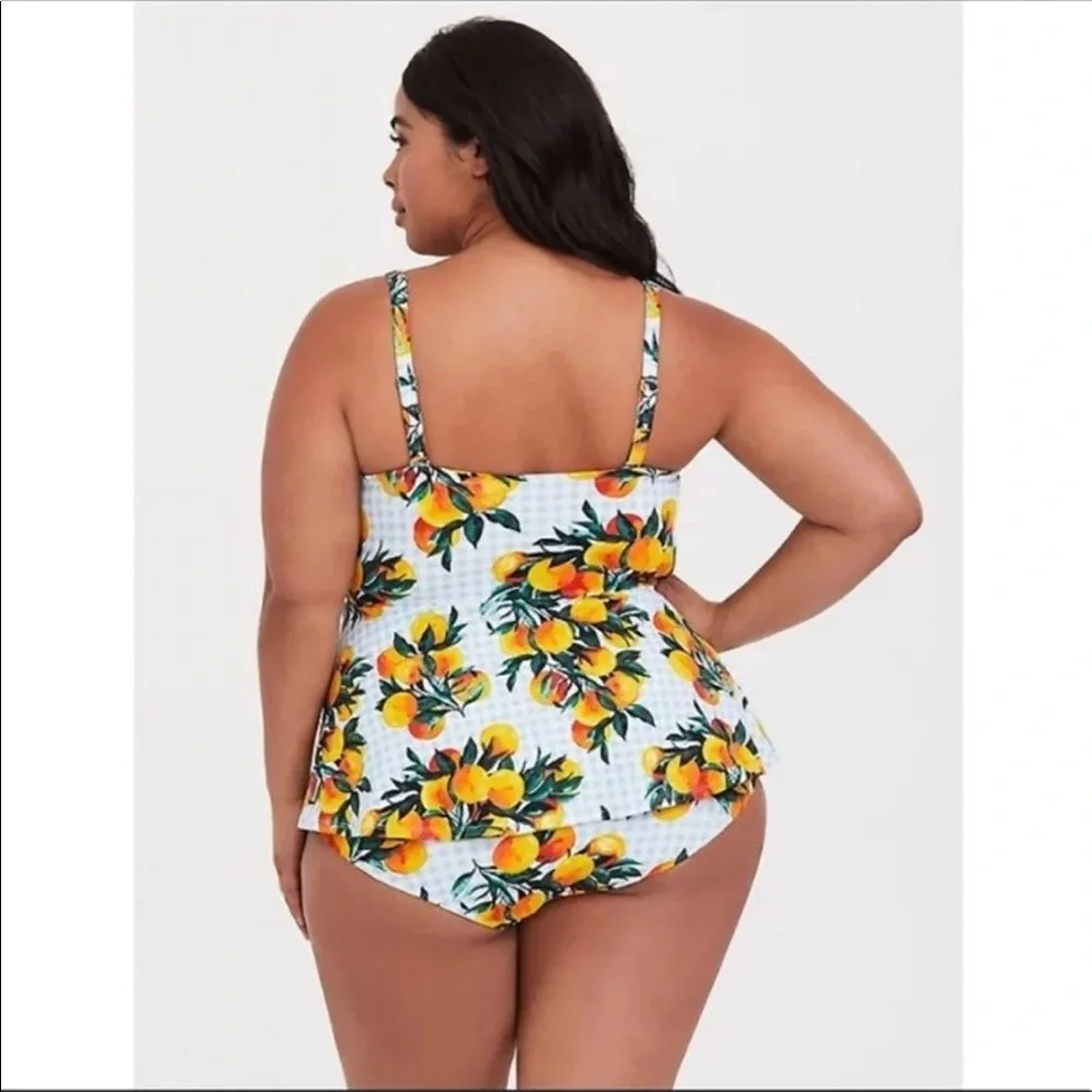 Torrid gingham and oranges peplum vixen swimsuit 3F